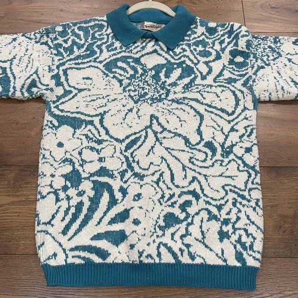 DIANE VON FURSTENBERG Sweater Womens Medium Collared Floral Textured Y2K Vintage - Picture 6 of 11